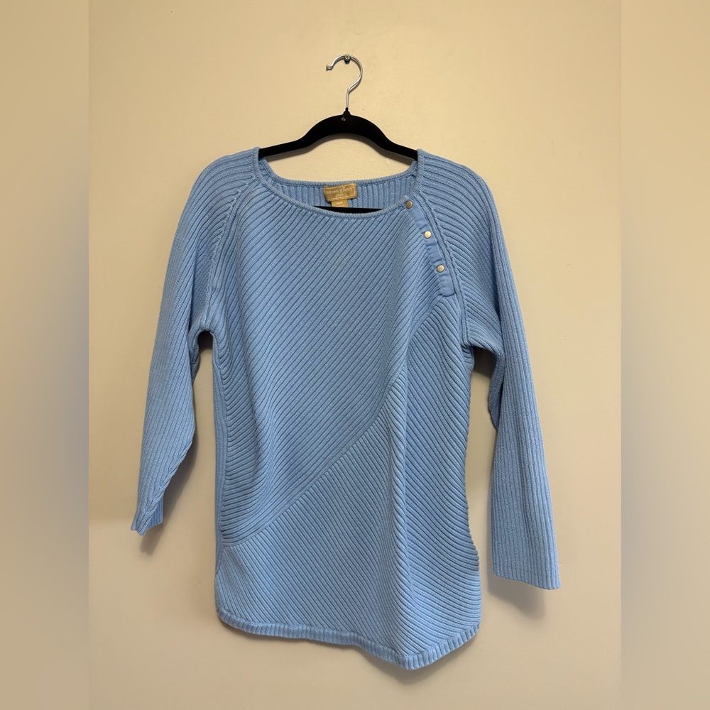 Vintage Cotton Ginny Plus Light Blue Ribbed Sweater Granny Style Size Medium
